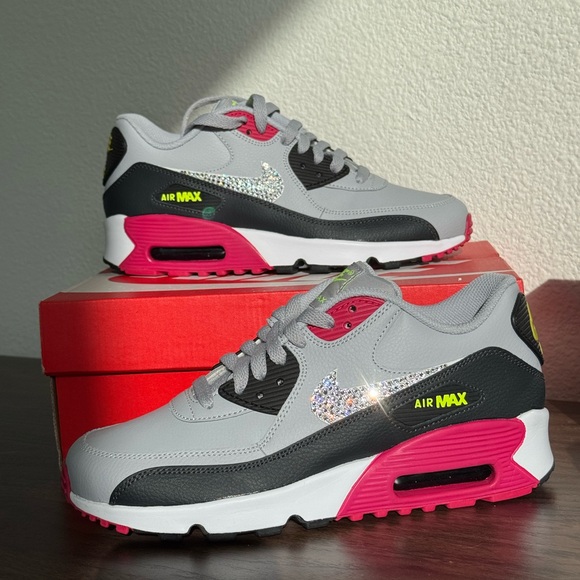 Nike Air Max Gray and Pink with Swarovski Crystals - Picture 1 of 5